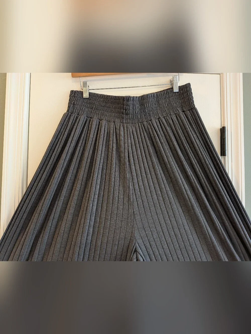Free People Beach Love Me Wide Leg Palazzo Pants Gray Ribbed Bohemian Size L - Picture 9 of 13